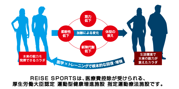 医師と提携した、１人１人の健康増進プログラム。医学的観点を取り入れた「ストレッチ＆トレーニング」が、怪我や病気になりにくい健康なカラダづくりをサポート。